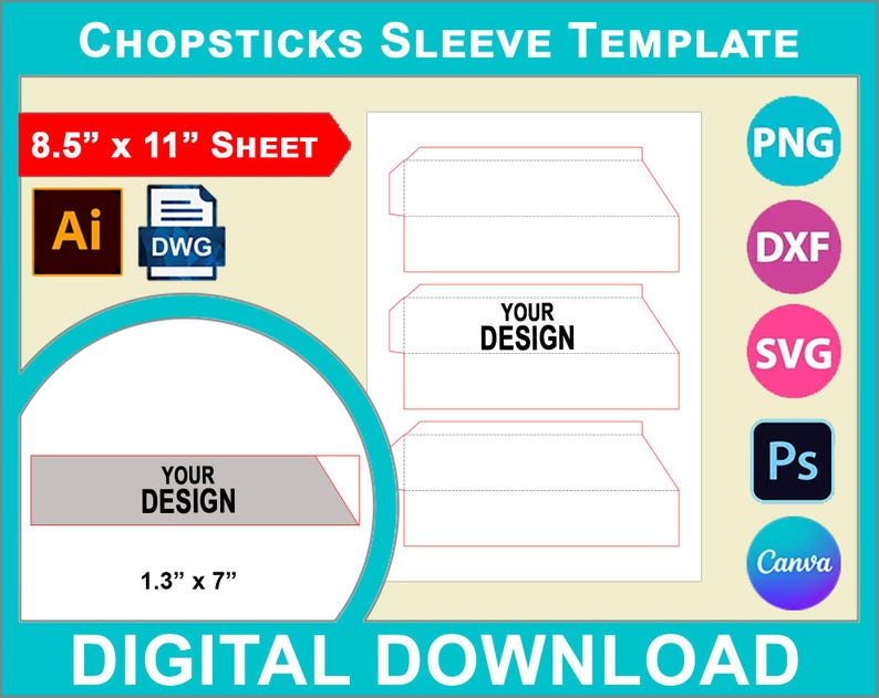 Chopsticks Sleeve Template Chopstick Wrappers Canva SVG DXF Dwg Chopsticks Sleeve Template Chopstick Wrappers Canva SVG DXF Dwg