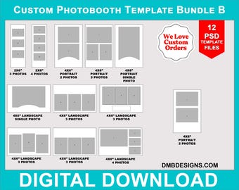 4x6 Custom Photobooth Template Bundle B, Photo Collage, 12 PSD overlay Templates, Personalized, Photoshop, Wedding Photo Booth Templates