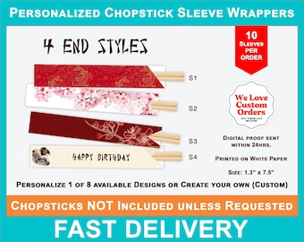 Custom Chopstick Sleeve Holder Wrappers, Hibachi Theme Japanese Birthday Party Favor, Personalized Chopstick Sleeves (10 sleeve holders)