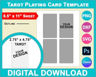 Tarot speelkaartsjabloon, Canva, SVG, DXF, Dwg, Ai, Png, Psd, PDF 8,5 "x 11" vel, afdrukbaar