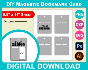 DIY magnetische bladwijzer kaarthouder sjabloon Svg, DXF, Dwg, Ai, Png, Psd, PDF Vel 8,5 x 11 inch, afdrukbaar