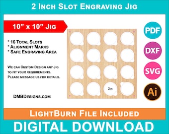 2inch Diameter pocket Engraving Jig, 16 Round Circle Grid Slots Template, SVG, LightBurn, xtool, omtech laser CO2