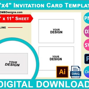 4" x 6" Invitation Card Template, postcard, Canva, SVG, DXF, Dwg, Ai, Png, Psd, PDF 8.5"x11" sheet, Printable