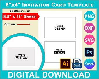Sjabloon uitnodigingskaart 4 x 6 inch, ansichtkaart, canva, SVG, DXF, Dwg, Ai, Png, Psd, PDF Vel 8,5 x 11 inch, Afdrukbaar