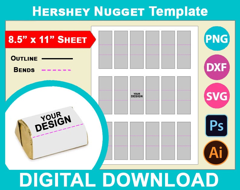 Hershey Nugget Template, Nugget Mini Chocolate Wrapper Template, Canva ...