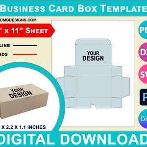Modelo de caixa de cartão de visita, sublimação, embalagem, Canva, SVG, DXF, Dwg, Ai, Png, Psd, PDF 8,5"x11", para impressão