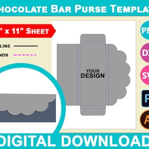 Scalloped Chocolate Bar Purse Template, 1.55oz Chocolate Bar Purse, Svg, Canva, Dxf, Png, Psd, 8.5"x11" sheet, Printable