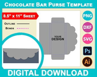 Geschulpte chocoladereep portemonnee sjabloon, 1,55 oz chocoladereep portemonnee, SVG, canvas, dxf, png, psd, vel 8,5 x 11 inch, afdrukbaar