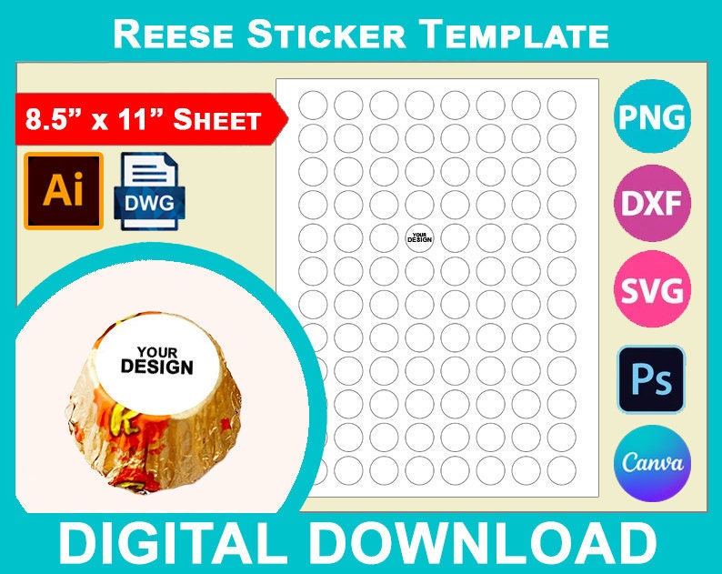 Personalized REESE'S Cup Sticker Template, Hershey Reese Label, Party Favor, Svg, Canva, Dxf ...