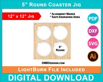 5 inch cirkelvormige onderzettergravuremal, 4 rasteronderzettersjabloon, SVG, LightBurn, xtool, omtech-laser CO2, digitale download