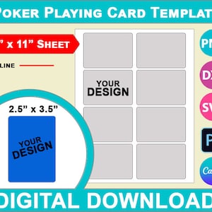 Modello di carta da gioco del poker, Canva, SVG, DXF, Dwg, Ai, Png, Psd, foglio PDF 8,5"x11", stampabile