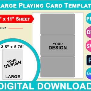 Large Playing Card Template, Canva, SVG, DXF, Dwg, Ai, Png, Psd, PDF 8.5"x11" sheet, Printable