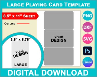 Duży szablon karty do gry, Canva, SVG, DXF, Dwg, Ai, Png, Psd, PDF 8,5"x11" arkusz, do druku