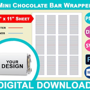 Mini Candy Wrapper Template, Miniatures Chocolate Wrapper Template, Svg, Canva, Dxf, Png, Psd, 8.5"x11" sheet, Printable