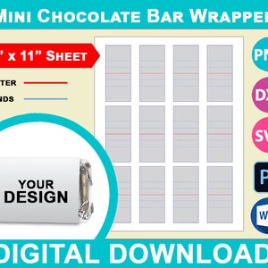 Mini Candy Wrapper Template, Miniatures Chocolate Wrapper Template, Svg, Canva, Dxf, Png, Psd, 8.5"x11" sheet, Printable