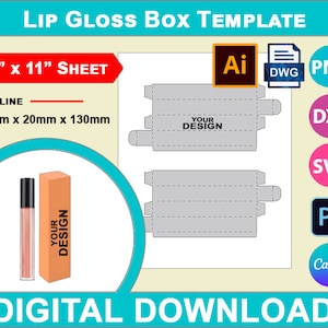 Lip Gloss Box Template, Lip Balm Box Template, Canva, SVG, DXF, Dwg, Ai, Png, Psd, PDF 8.5&quot;x11&quot; sheet, Printable