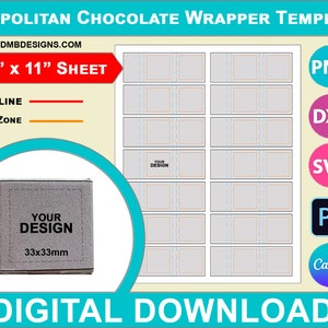 Modello di involucro di cioccolato napoletano da 33 mm, etichetta quadrata di cioccolato, bomboniera, SVG, DXF, Dwg, Ai, Png, Psd, foglio 8,5"x11", stampabile