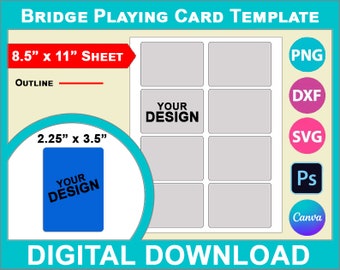 Modèle de carte à jouer bridge, toile, SVG, DXF, Dwg, Ai, Png, Psd, PDF 8,5 x 11 po., imprimable