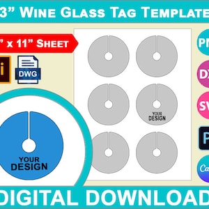 Modello etichetta bicchiere di vino da 3", modello etichetta nome bicchiere di vino, Canva, SVG, DXF, Dwg, Ai, Png, Psd, foglio PDF 8,5"x11", stampabile