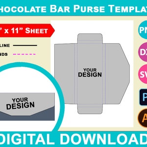 Chocolate Bar Purse Template, 1.55oz Chocolate Bar Purse, Svg, Canva, Dxf, Png, Psd, 8.5"x11" sheet, Printable