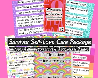survivor self-love care package | thoughtfully curated pack of prints, zines, & stickers for survivors of abuse + trauma