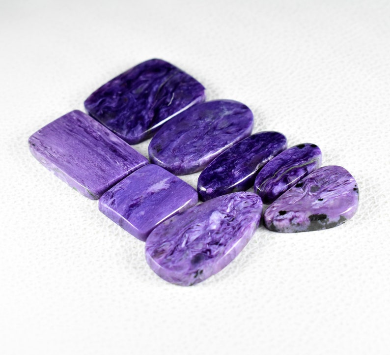350 Carat Natural Dark-Purple Charolite Cabochon 8 Pieces Charoite Flat back Jewelry Designer Cabochon Mix Shape Gemstone For Jewelry R197