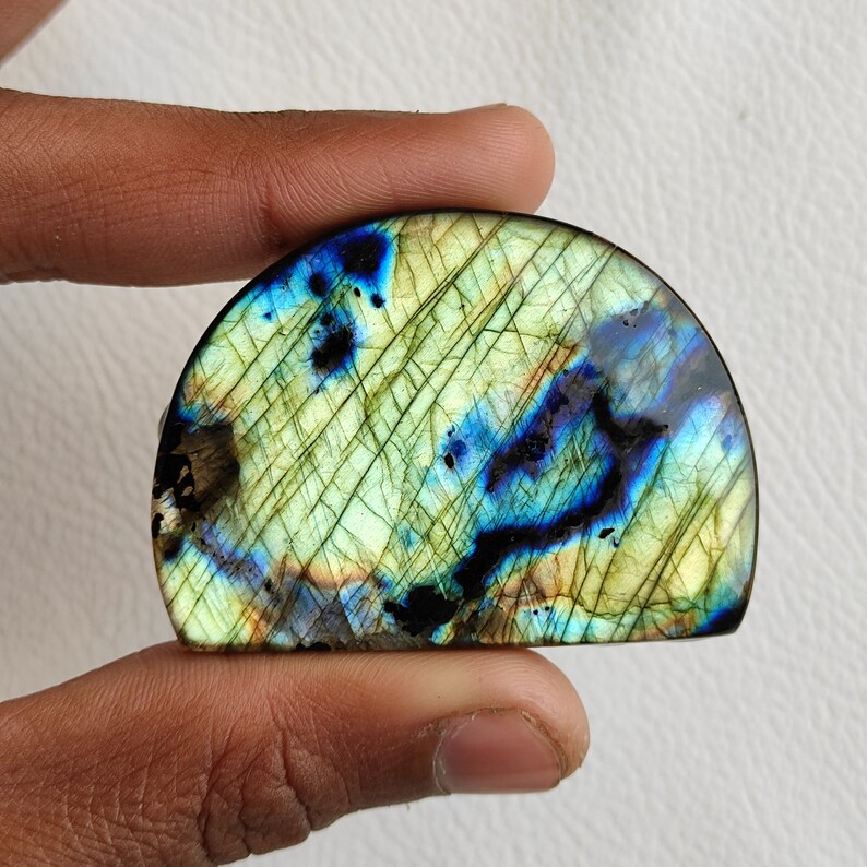 42X57X8 MM D Shape Natural Blue Green Flashy Labradorite Cabochon Big Size Flashy Labrdorite Loose Stone Highly Polished Gemstone R7099