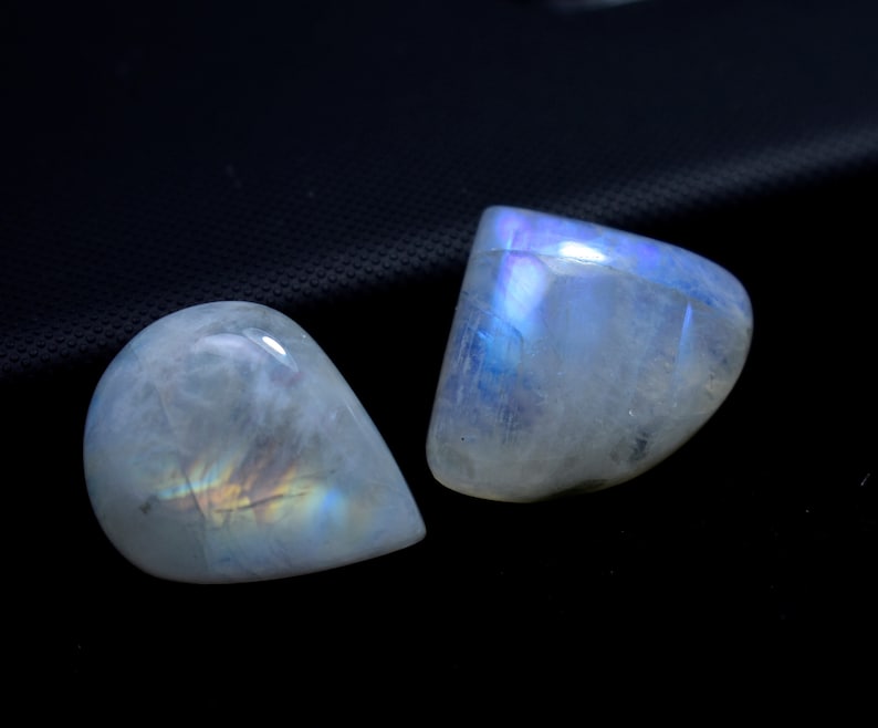 Blue Sheen Moonstone Cabochon 4pc Feldspar Metaphysical Flashy moonstone Gemstone ring size wholesale price Rainbow Cabs for jewelry R400