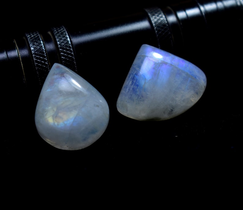Blue Sheen Moonstone Cabochon 4pc Feldspar Metaphysical Flashy moonstone Gemstone ring size wholesale price Rainbow Cabs for jewelry R400