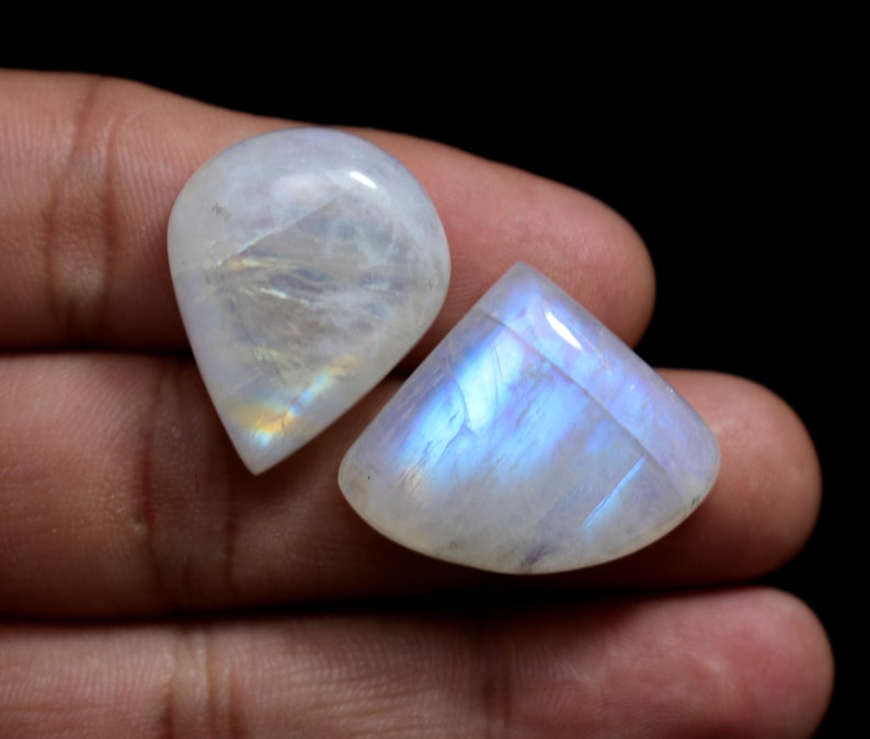 Blue Sheen Moonstone Cabochon 4pc Feldspar Metaphysical Flashy moonstone Gemstone ring size wholesale price Rainbow Cabs for jewelry R400