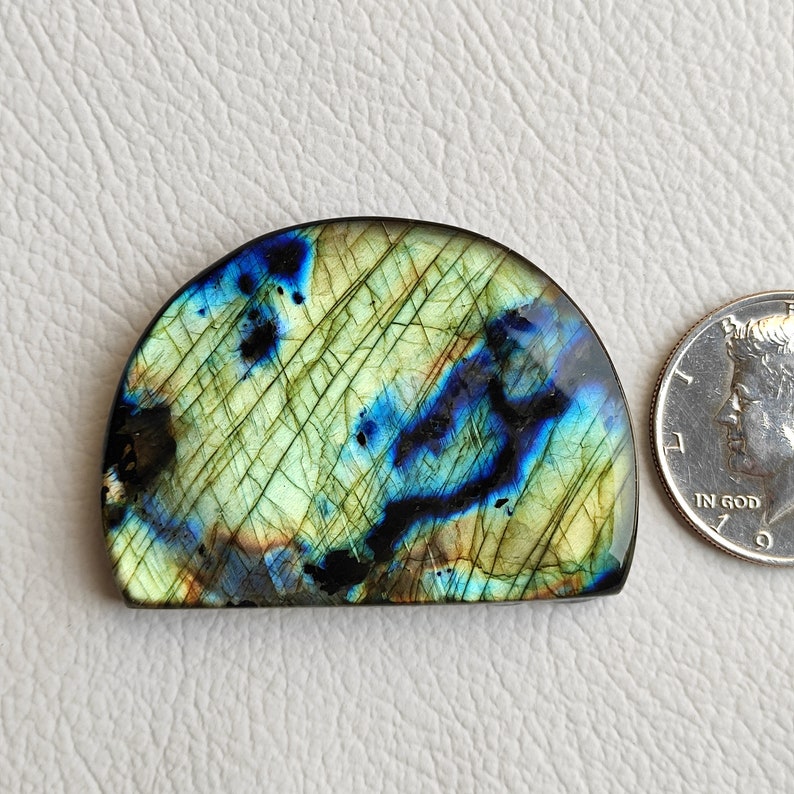 42X57X8 MM D Shape Natural Blue Green Flashy Labradorite Cabochon Big Size Flashy Labrdorite Loose Stone Highly Polished Gemstone R7099