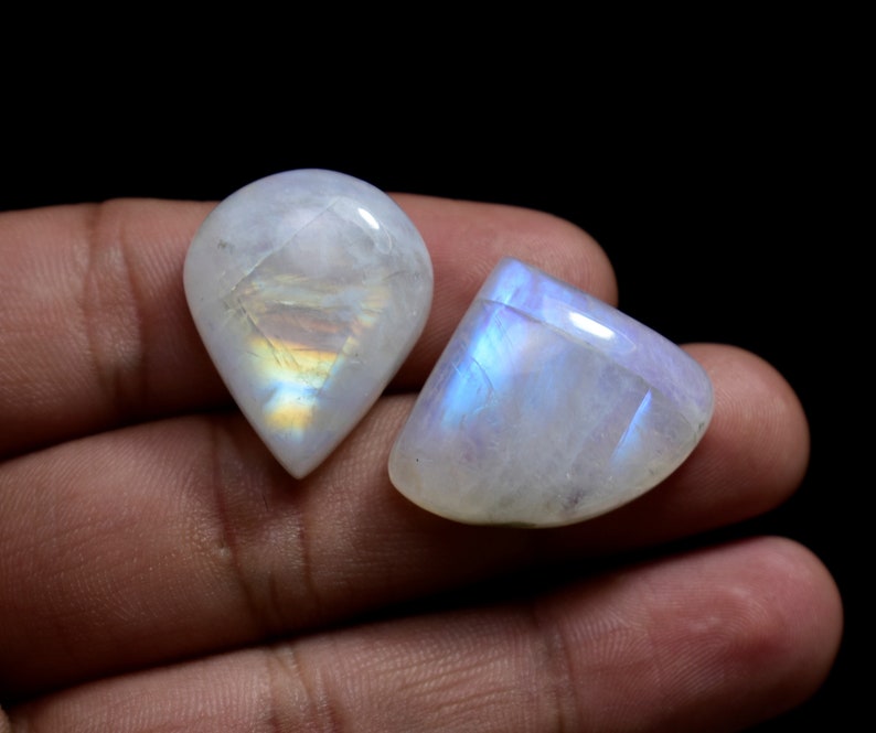 Blue Sheen Moonstone Cabochon 4pc Feldspar Metaphysical Flashy moonstone Gemstone ring size wholesale price Rainbow Cabs for jewelry R400