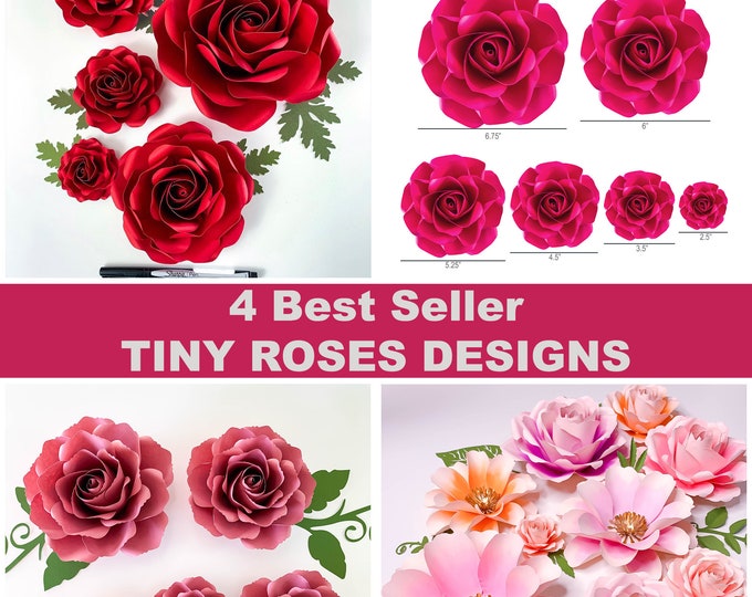 PDF Printable Files 4 Best Seller Tiny Roses Designs | Paper Flowers Templates | Instant Download Digital Stencil Files | Flower Pattern