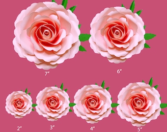 Tiny Rose 13 PDF | 6 Sizes 2-7 Inches Paper Flowers when made | Printable 3D Flower Templates | Flower Stencil Pattern for Weddings n Events