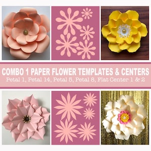Combo 1 SVG PNG DXF Giant Paper Flower Templates | 3D Flower Pattern Stencil |  Flat Centers and Bases | Diy Craft Home Decor | 30 usd worth