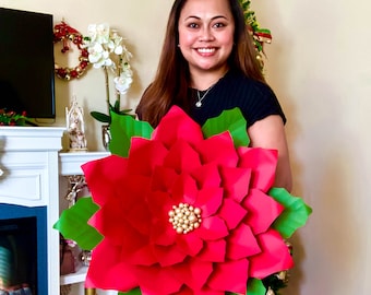 PDF 25" Giant Poinsettia Paper Flower Templates 3d DIY Paper flower  Christmas Decor DIY Digital Printable Trace cut Files handmade decor