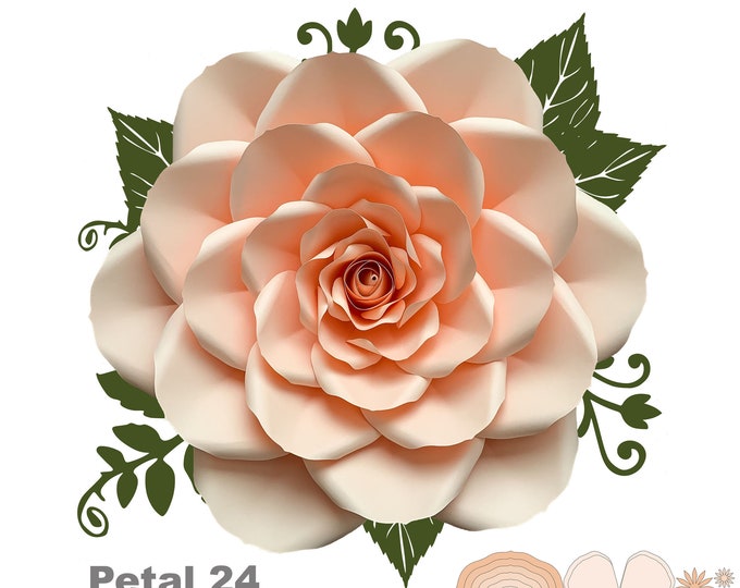 SVG PNG DXF Petal 24 20" Rose Giant Paper Flower Templates w/ Rose bud, Flat Centers & Bases Diy wedding, event decors n for nursery decor