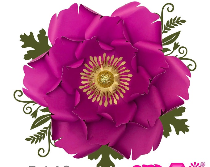 SVG PNG DXF Petal 8 Paper Flowers Template Cut File with Free Base and Flat Centers for Cutting Machines Such as Cricut and Silhouette Cameo