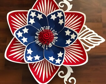 SVG/DXF for 4th of July Flower/Paper Flowers/Paper Flower Templates 4 Cutting Machines/DIY Giant Paper Flower Design/fluffy center included