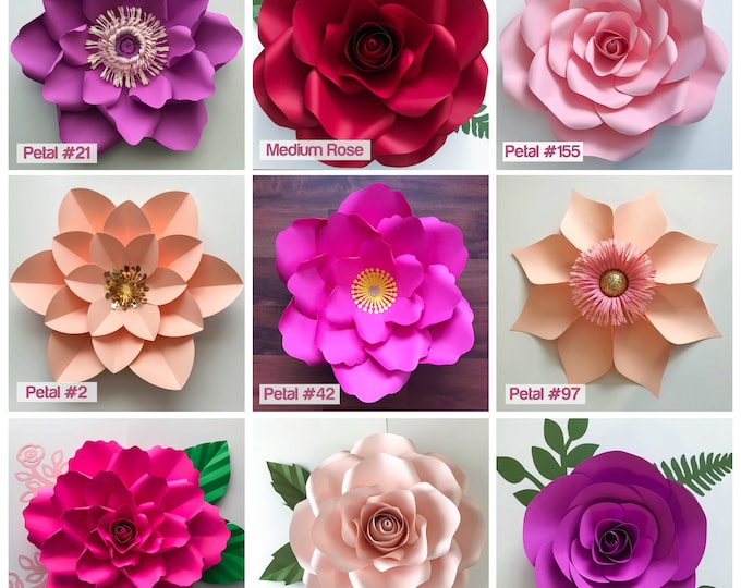 Paper Flowers, SVG 11  Flower Template Set, Files for Cutting Machines like Cricut and Silhouette, My TO GO Paper Flower Designs for Wall