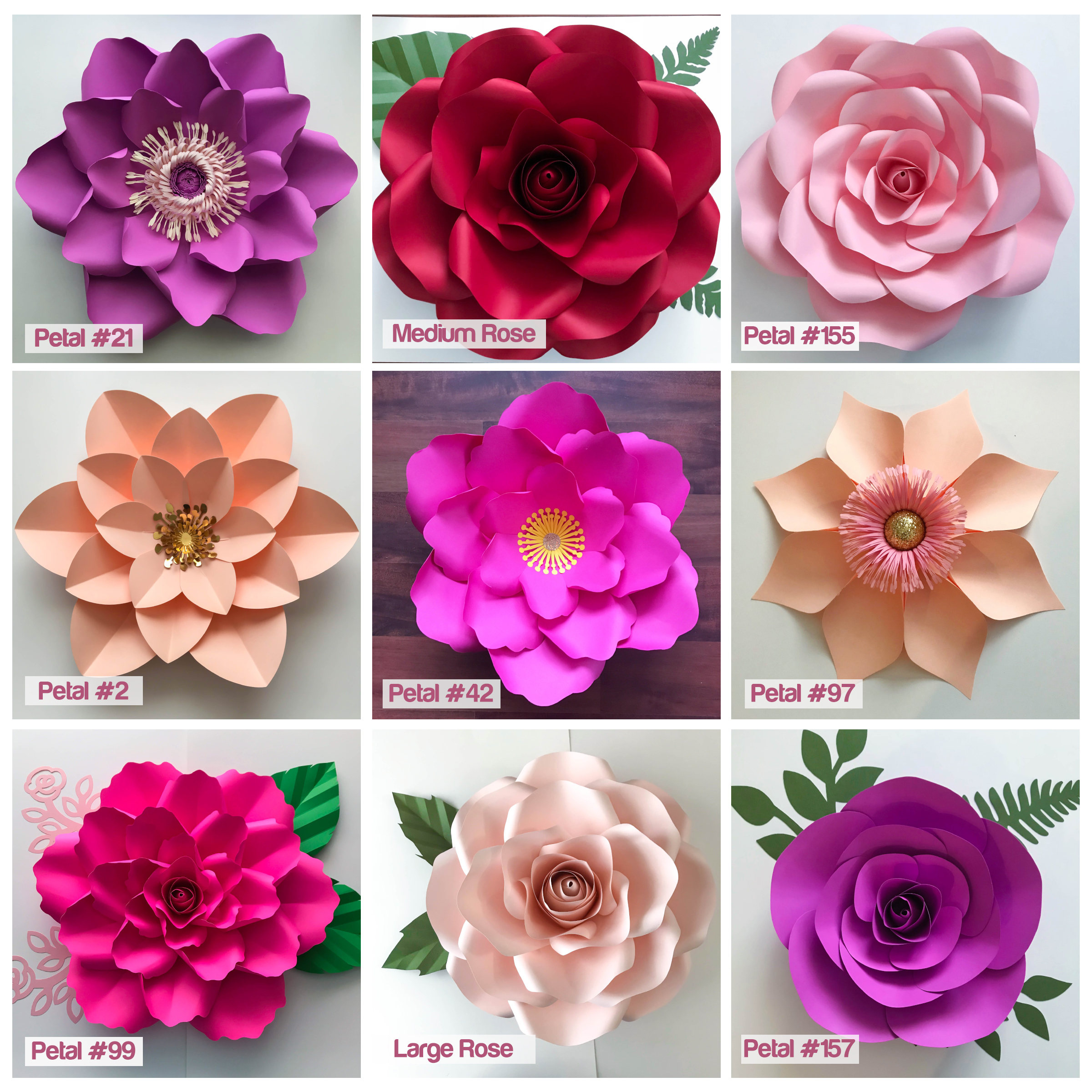 Download Paper Flowers, SVG 11 Flower Template Set, Files for Cutting Machines like Cricut and Silhouette ...