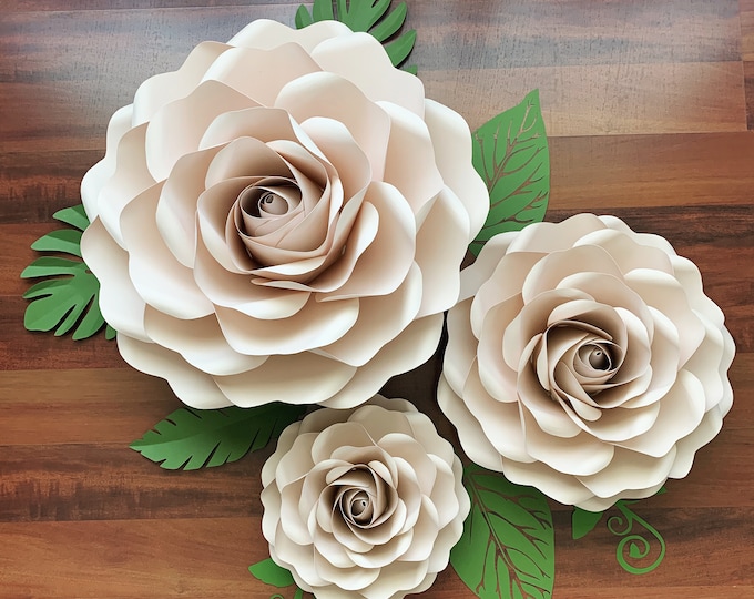 SVG PNG DXF Full Size Rose 6 of Large, Medium, & Small Rose Paper Flower Template (8", 12", 19") Paper Flowers Template for Cutting Machine