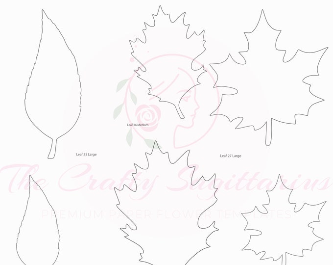 PDF Set 9 Leaves 3 different styles, 2 different Sizes Easy to Trace n Cut Greenery Pattern For your Paper Flowers and set: Instant Download