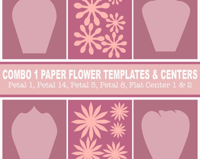 Combo 1 SVG PNG DXF Giant Paper Flower Templates | 3D Flower Pattern Stencil |  Flat Centers and Bases | Diy Craft Home Decor | 30 usd worth