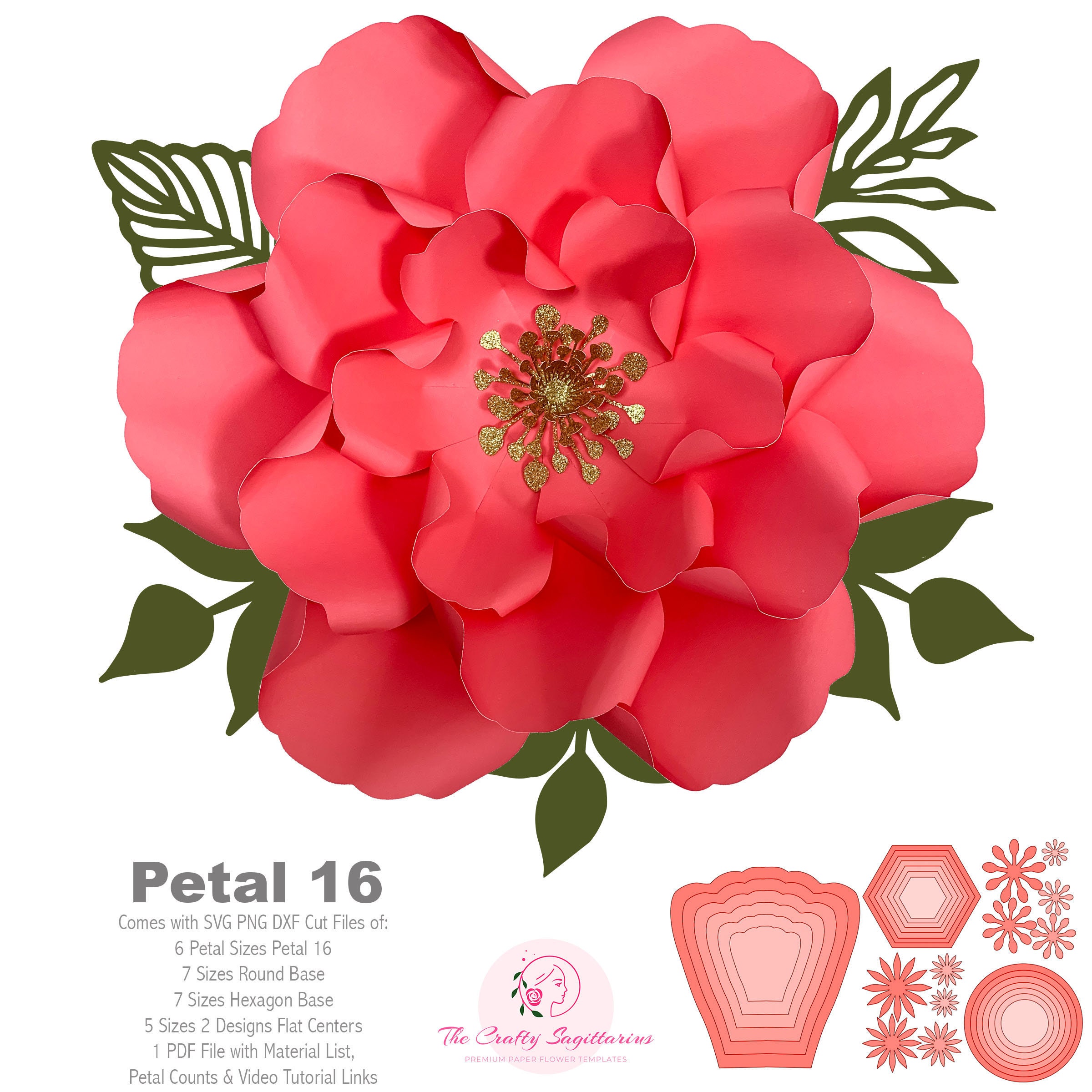 Download SVG PNG DXF Petal 16 Paper Flowers Template Cut file ...