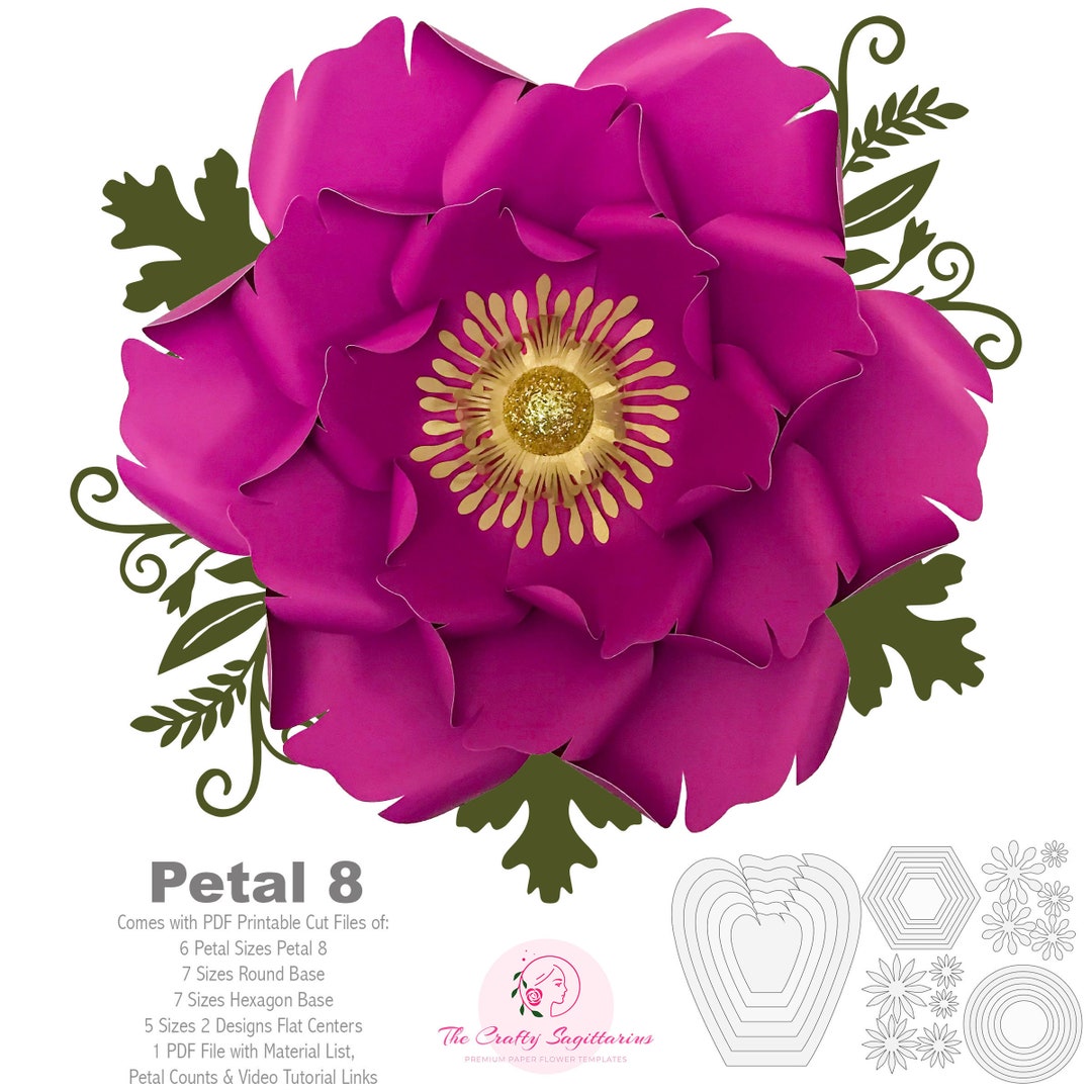 PDF Petal 8 Printable Paper Flowers Template With Base and - Etsy