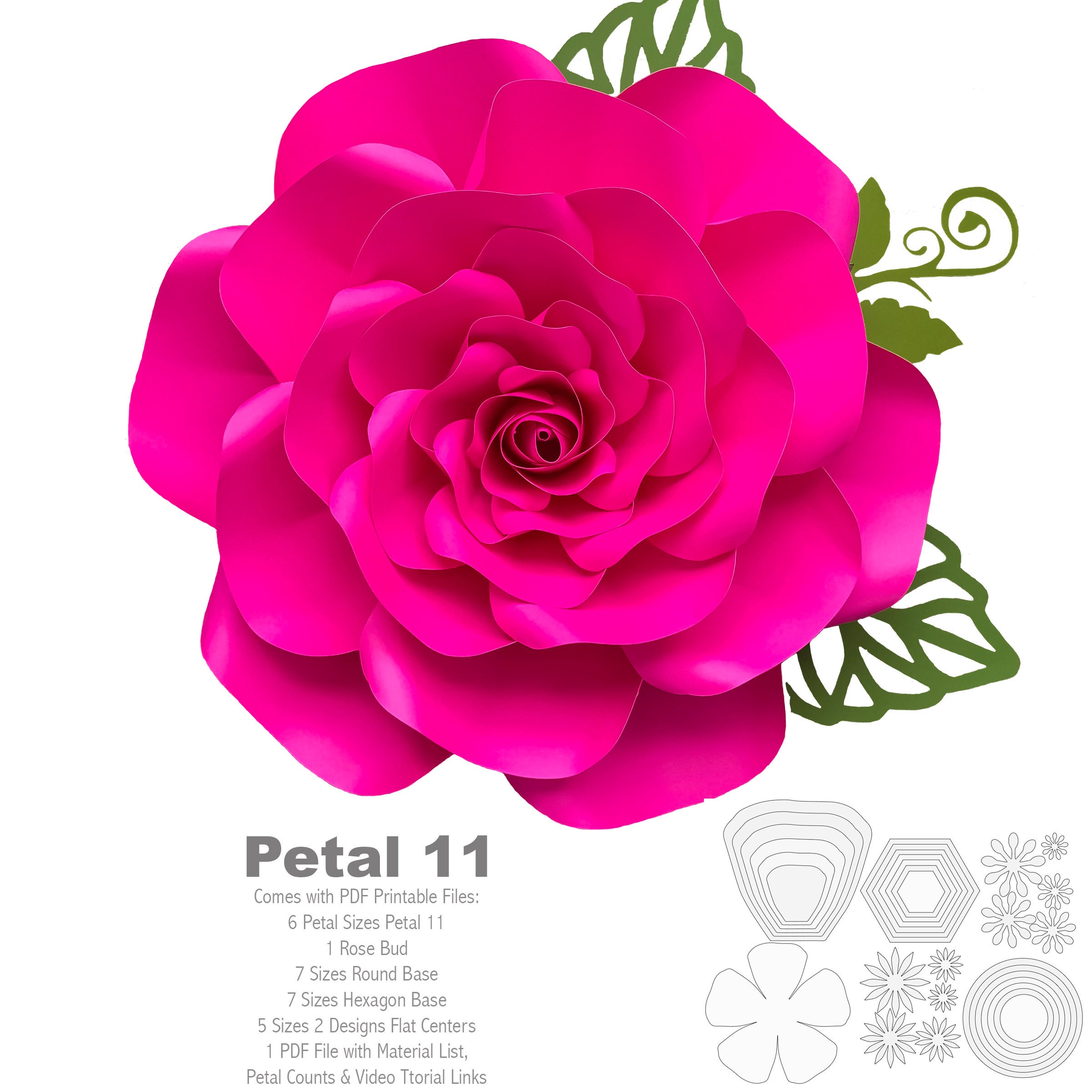 pdf petal 11 paper flower template w rose bub center