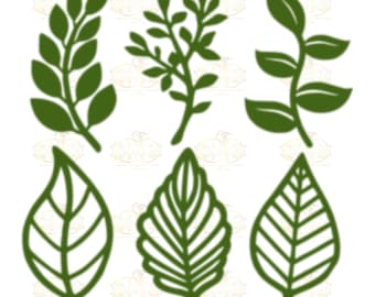 Set 9 SVG PNG DXF -6 different Leaves for Paper Flowers- Cutting machine use Only Cricut and Silhouette Diy and Handmade Leaves Templates
