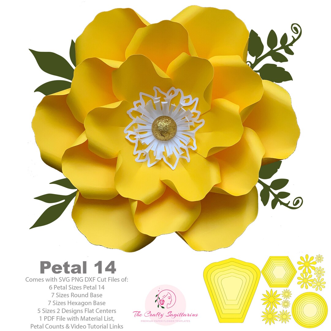 Flowe Cutable SVG PNG DXF Petal 14 Paper Flower Templates Cut Files for Cutting ...