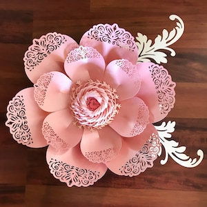 SVG PNG DXF Lace Paper Flower Template #8 for cutting machines 2 Component Centers Included Diy Giant Paper Flowers Origami Wedding Backdrop